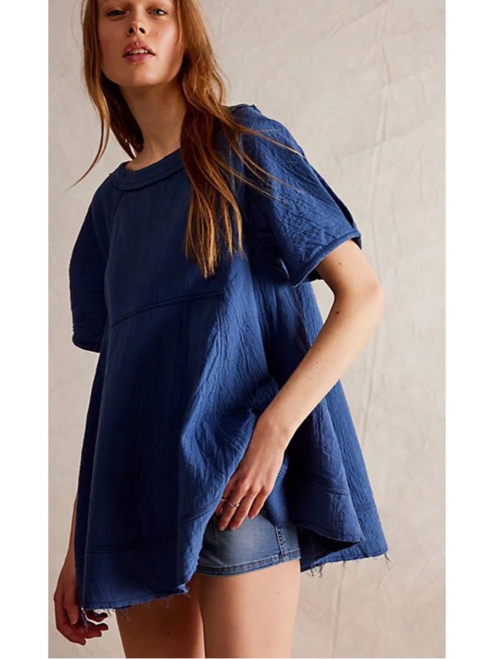Blue Short-Sleeve Gauze Peasant Top - Women's